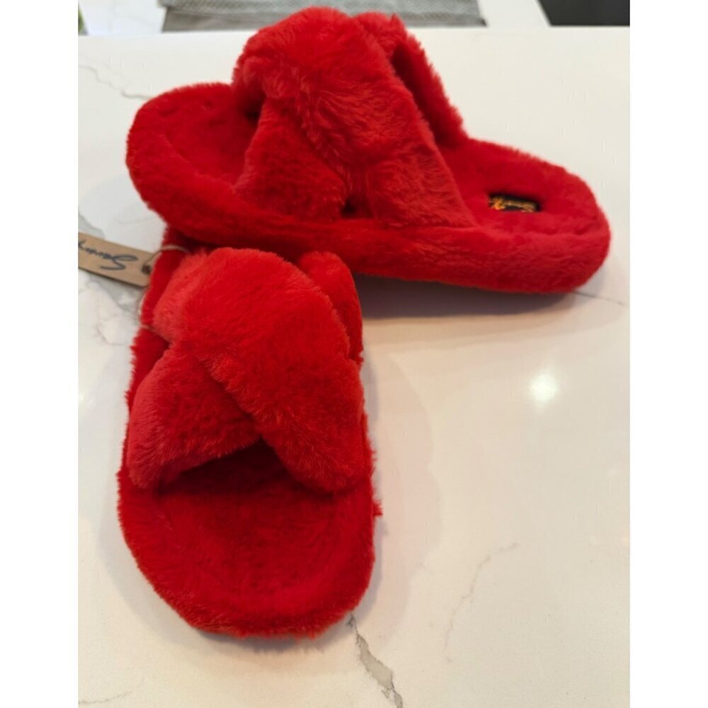 Seven7 Red‎ Faux Fur Slippers Non-Skid Memory Foam Size 10